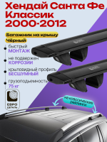 Багажник на крышу ЕвроДеталь Compact Classic для Хендай Санта Фе Классик 2000-2012, черные крыловидные дуги 1.25м, арт:ET.0419