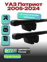 Багажник на крышу для УАЗ Патриот 2005-2024 (с рейлингами) INTER Крепыш, прямоугольные дуги 1.4м, арт:INT.1918 Багажник на крышу для УАЗ Патриот 2005-2024 (с рейлингами) INTER Крепыш, прямоугольные дуги 1.4м, арт:INT.1918