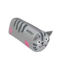 Школьный пенал GRIZZLY PL-32-2 котик серый, 8х8х23