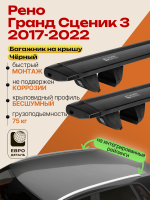 Багажник на крышу ЕвроДеталь Compact для Рено Гранд Сценик 3 2017-2022 (Рейлинги без просвета), черные крыловидные дуги 1.35м, арт:ET.1792