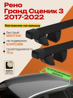 Багажник на крышу ЕвроДеталь Compact для Рено Гранд Сценик 3 2017-2022 (Рейлинги без просвета), прямоугольные дуги 1.35м, арт:ET.1789