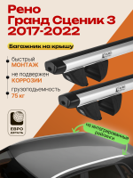 Багажник на крышу ЕвроДеталь Compact для Рено Гранд Сценик 3 2017-2022 (Рейлинги без просвета), аэродинамические дуги 1.35м, арт:ET.1790