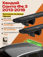 Багажник на крышу ЕвроДеталь Compact для Хендай Санта Фе 3 2013-2018 (Рейлинги без просвета), черные крыловидные дуги 1.35м, арт:ET.1720