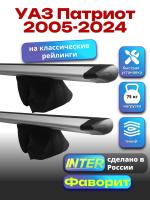 Багажник на крышу для УАЗ Патриот 2005-2024 (с рейлингами) INTER Фаворит, крыловидные дуги 1.4м, арт:INT.1211 Багажник на крышу для УАЗ Патриот 2005-2024 (с рейлингами) INTER Фаворит, крыловидные дуги 1.4м, арт:INT.1211