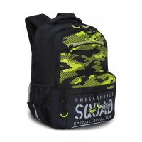 Школьный рюкзак GRIZZLY RB-254-3 черный-салатовый, 28х39х19