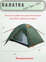 Палатка туристическая Totem Tepee 4 (V2), 330x220x130, зеленая, арт:TTT-027 Палатка туристическая Totem Tepee 4 (V2), 330x220x130, зеленая, арт:TTT-027