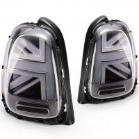 Задние фонари Мини Купер F55, F56 2013-2018 модель №3, комплект:Л+П, дымчатые, светодиодные, динамичный поворотник, Union Jack, арт:MF-TL-000509