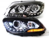 Передние фары Фольксваген Кадди 2010-2015, комплект:Л+П, бифокальная линза, ДХО, арт:MF-HL-000599