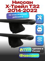 Багажник на крышу для Ниссан Х-Трейл Т32 2014-2022 (с рейлингами), INTER Фаворит черные крыловидные дуги 1.2м, арт:INT.0751