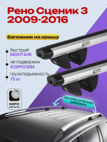 Багажник на крышу ЕвроДеталь Compact Classic для Рено Сценик 3 2009-2016 (Рейлинги с просветом), аэродинамические дуги 1.35м, арт:ET.0657