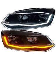 Передние фары Фольксваген Поло седан 2009-2020 модель №16, комплект:Л+П, бифокальная линза, full LED, ДХО, динамичный поворотник, арт:MF-HL-000683